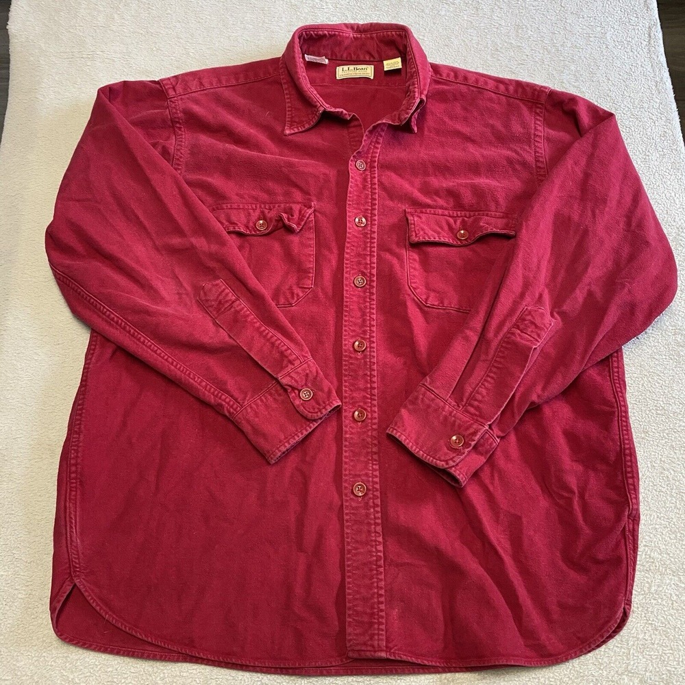 Vintage LL Bean Chamois Cloth Shirt Mens 16.5 Red Flannel Hiking Outdoor USA - Picture 3 of 9